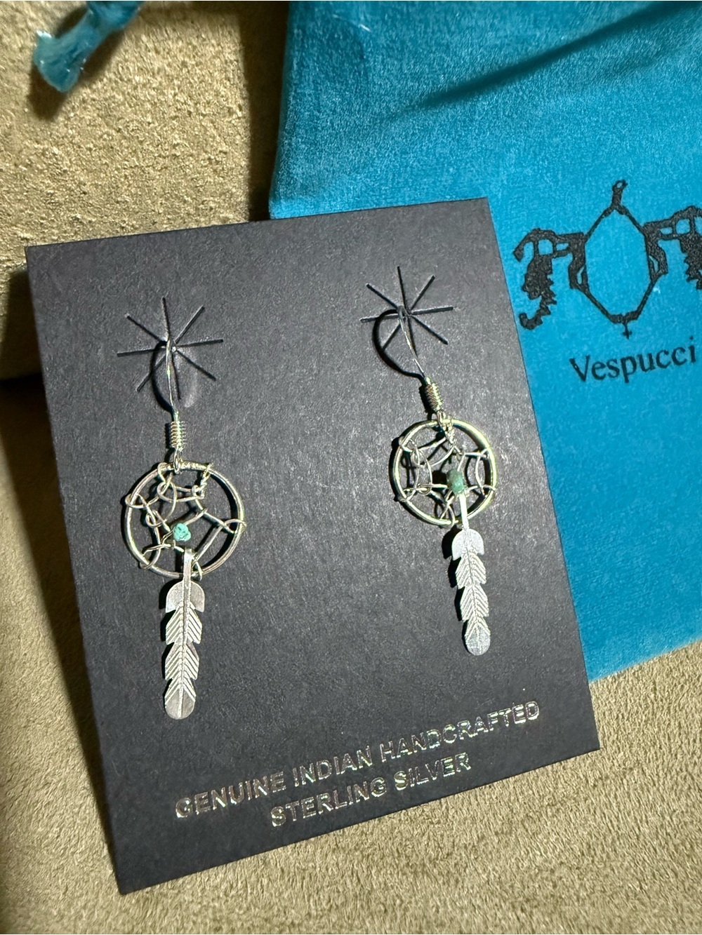 Genuine Handcrafted Sterling Silver Dreamcatcher Feather Earrings in Silver